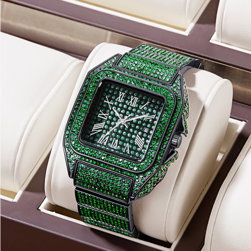 Fashion Mens Watches - Montre Green Diamond Iced Out plaquée