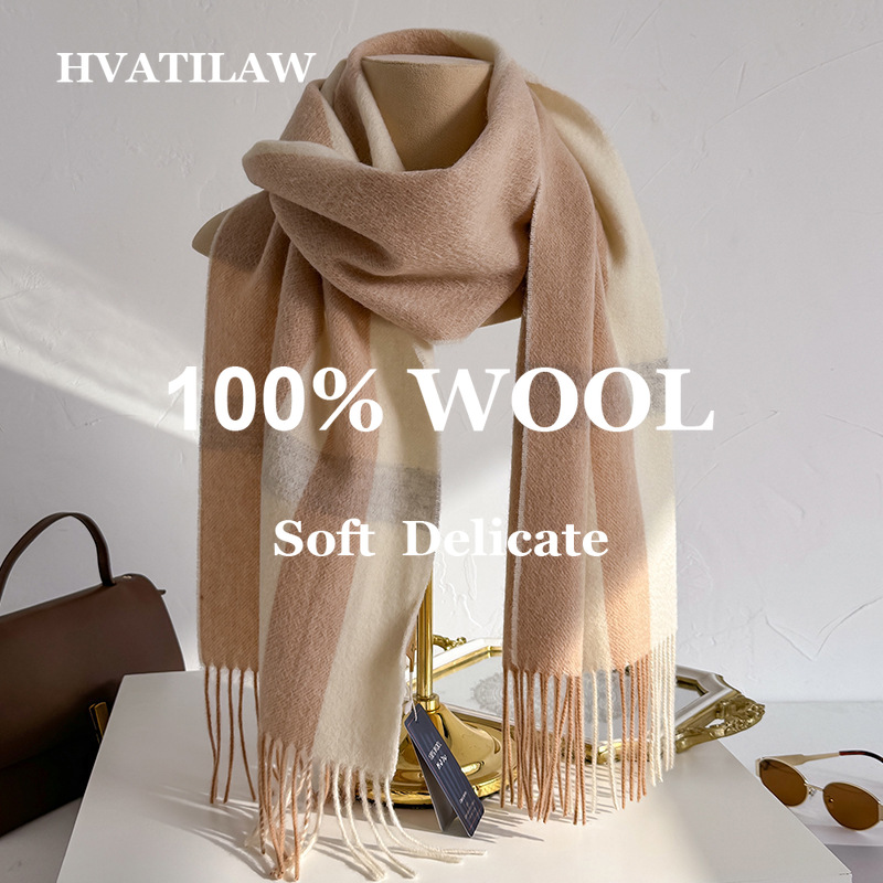 Men Scarf Wool - Écharpe 100% laine à carreaux pour
