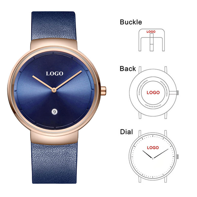 Men'S Fashion Logo - Montre à cadran bleu avec bracelet