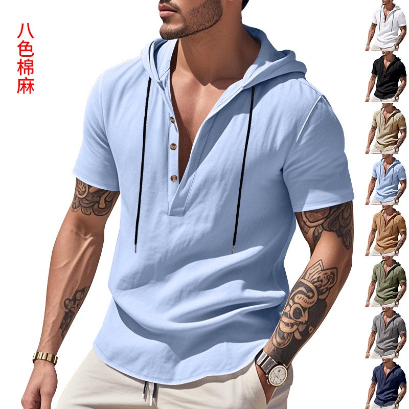 Linen Shirt Summer - Chemise décontractée en lin bleu clair,