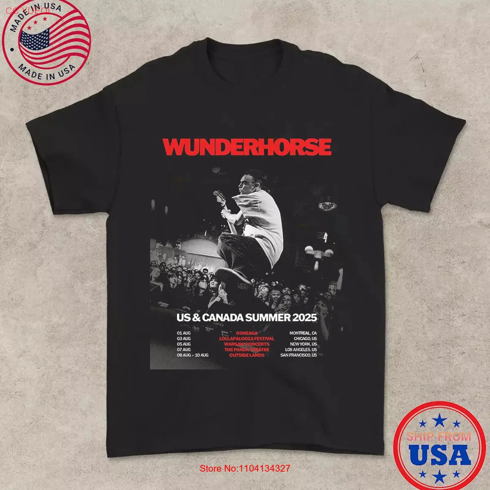 Mens Fashion Summer 2025 - T-shirt Wunderhorse 2025 Tour Été États-Unis