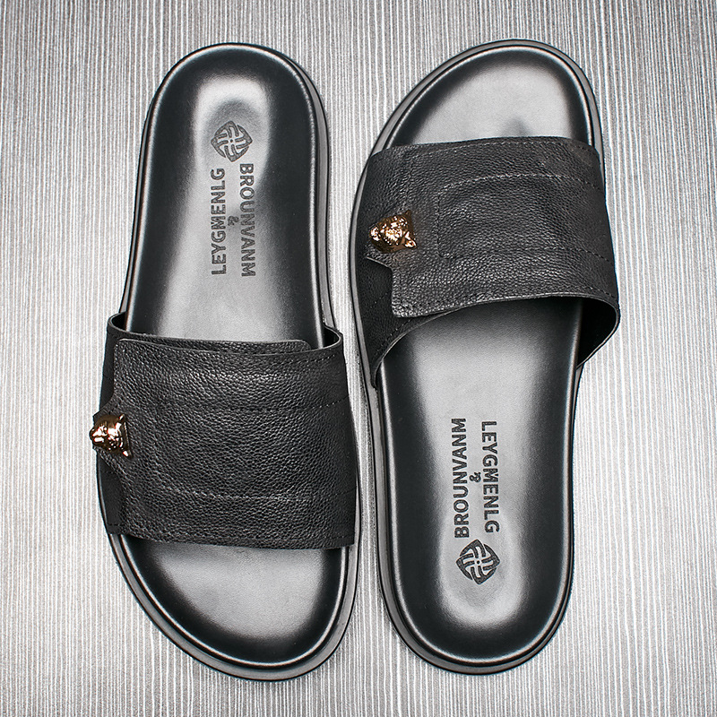 Mens Fashion Summer 2025 - 2025 nouvelles pantoufles en cuir véritable