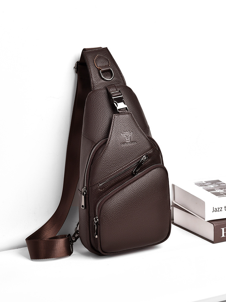 Men Fashion Korean Style - Sac de poitrine en cuir véritable