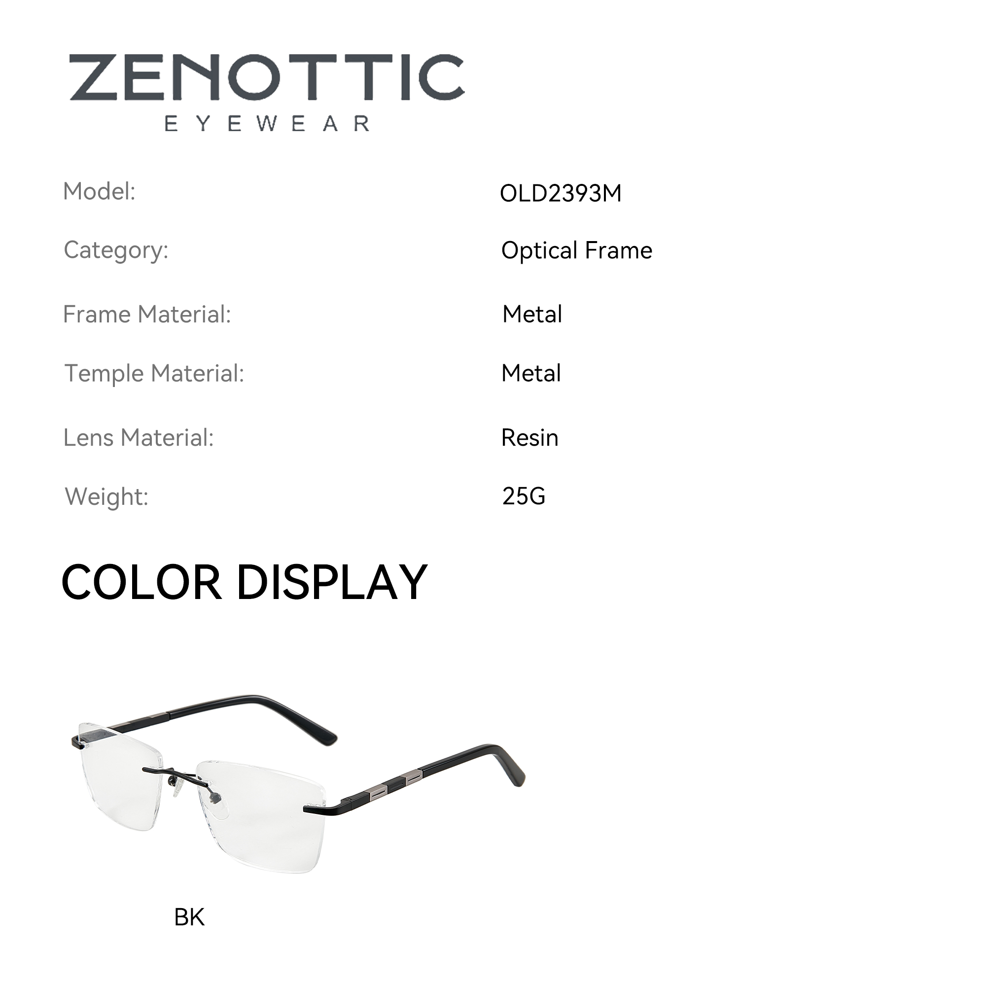 ZENOTTIC M taille mode Rectang - Men'S Fashion Rimless Glasses avis et prix